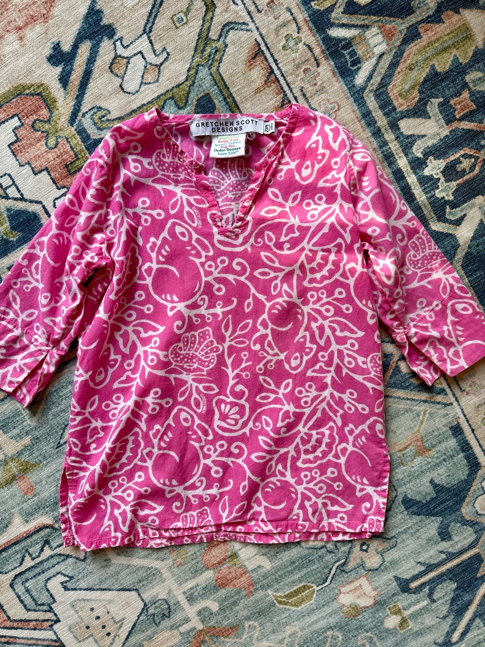 Gretchen Scott Pink Floral Print V-Neck Tunic Top/Cover Up